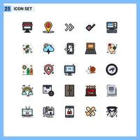 Group of 25 Filled line Flat Colors Signs and Symbols for monitor tool info tape measure Editable Vector Design Elements