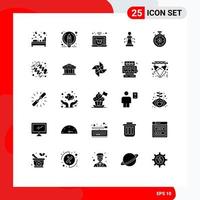 Modern Set of 25 Solid Glyphs Pictograph of investment time game pencil strategy chess Editable Vector Design Elements