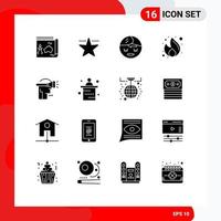 16 Universal Solid Glyphs Set for Web and Mobile Applications human seo spa money fire Editable Vector Design Elements