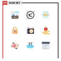 Modern Set of 9 Flat Colors Pictograph of device loucked shuffle computing arrow Editable Vector Design Elements