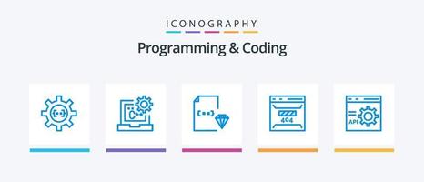 Programming And Coding Blue 5 Icon Pack Including error. develop. develop. file. development. Creative Icons Design vector