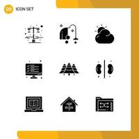 9 Solid Glyph concept for Websites Mobile and Apps forest list cloud data checklist Editable Vector Design Elements