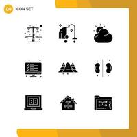 9 concepto de glifo sólido para sitios web móviles y aplicaciones lista de bosques lista de verificación de datos en la nube elementos de diseño vectorial editables vector