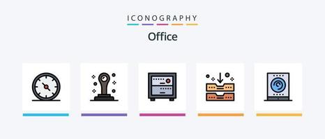la línea de oficina llenó el paquete de 5 íconos que incluye . oficina. negocio. indicador. negocio. diseño de iconos creativos vector