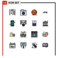 Pack of 16 Modern Flat Color Filled Lines Signs and Symbols for Web Print Media such as information men play male hipster Editable Creative Vector Design Elements