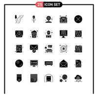 User Interface Pack of 25 Basic Solid Glyphs of close radio camera sound audio Editable Vector Design Elements