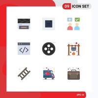 Set of 9 Modern UI Icons Symbols Signs for roll camera education development web Editable Vector Design Elements