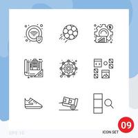 Pack of 9 Modern Outlines Signs and Symbols for Web Print Media such as drawing blueprint analysis blue statistical Editable Vector Design Elements