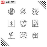 Pack of 9 Modern Outlines Signs and Symbols for Web Print Media such as coconut refrigerator search icebox umbrella Editable Vector Design Elements