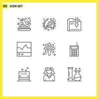 Mobile Interface Outline Set of 9 Pictograms of search products content electronics devices Editable Vector Design Elements