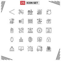 Mobile Interface Line Set of 25 Pictograms of apple gym lab party candle Editable Vector Design Elements