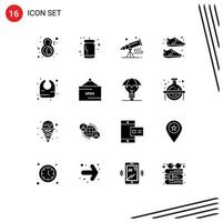 16 Thematic Vector Solid Glyphs and Editable Symbols of sportive equipment tomato clothing astronomy Editable Vector Design Elements