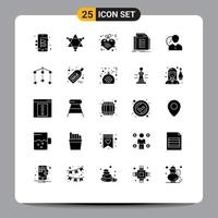 Group of 25 Solid Glyphs Signs and Symbols for man clock letter task plan Editable Vector Design Elements