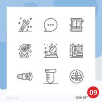 Pack of 9 Modern Outlines Signs and Symbols for Web Print Media such as telecommunication present interior payment finance Editable Vector Design Elements