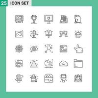 25 User Interface Line Pack of modern Signs and Symbols of find document entertainment analysis business Editable Vector Design Elements