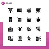 Modern Set of 16 Solid Glyphs and symbols such as audio atom london lesson shield Editable Vector Design Elements