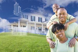 African American Family with Ghosted House Drawing Behind photo