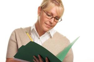 Beautiful Woman with Pencil and Folder photo