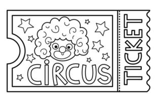 Vector circus ticket line icon. Amusement park pass outline clipart. Cute black and white street festival entrance card. Street show admission coupon illustration or coloring page with clown face