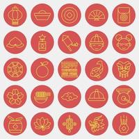 conjunto de iconos de elementos de celebración del año nuevo chino. iconos en estilo rojo. bueno para impresiones, carteles, logotipos, decoración de fiestas, tarjetas de felicitación, etc. vector