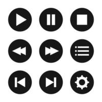 icono de botón de reproductor multimedia establecido en diseño plano vector