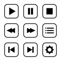 icono de botón de reproductor multimedia establecido en diseño plano vector
