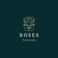 Luxury rose flower with line art style logo design template vector