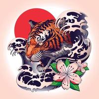 Tiger tattoo design with japanese decorative style. Vector illustration