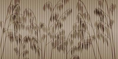 Beige-brown horizontal background with decreasing ovals to the middle and silhouettes of grass or plants. Creative dot design of the background, web wallpaper. vector