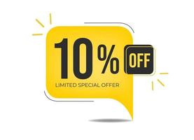 10 percent off limited special offer. Banner with ten percent discount on a yellow square balloon. vector