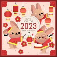 Cute Bunny Preparing Chinese New Year's Decoration vector