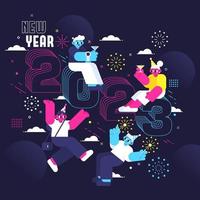 gente alegre celebrando un año nuevo vector