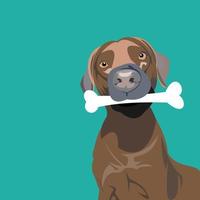 Dog bitting a bone flat illustration vector