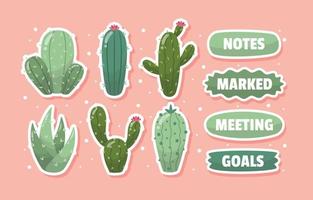 Cactus Doodles Journal Sticker Template vector