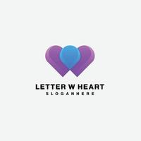 letter w heart design gradient color icon vector