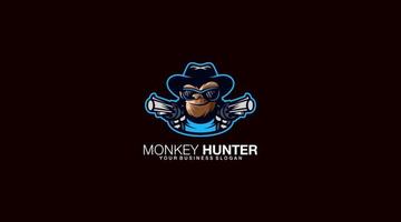 Monkey hunter vector logo design illustration