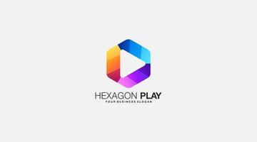 Gradient hexagon play vector logo design illustration