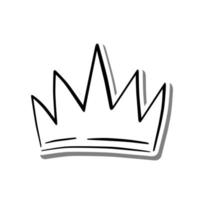 Crown line art elements on white silhouette and gray shadow, hand-drawn graphics. Isolated on white background, Vector illustration.