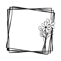 Black line two flowers on triple square frame. Vector illustration for decorate logo, greeting cards and any design.