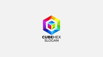 plantilla de diseño de logotipo de vector hexadecimal de cubo degradado