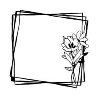 Black line two flowers on triple square frame. Vector illustration for decorate logo, greeting cards and any design.