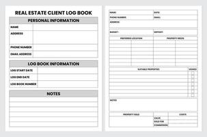 Real Estate Client Log Book Template vector