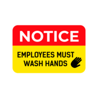aviso, os funcionários devem lavar as mãos sinal png