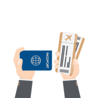 hand holding airplane ticket and passport png