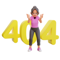 3d illustration cute girl with 404 error png