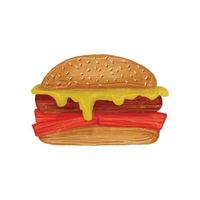 hamburguesa acuarela con gráficos de carne, queso, lechuga y tomates 10 vector