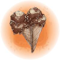 Watercolor Chocolate Ice Cream in a Sweet Cone Graphics 01 vector