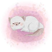 Watercolor Cute Siamese Cat Illustration 07 vector