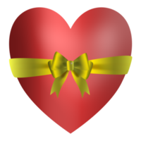 Gold bow with ribbon on 3d red heart Transparent png