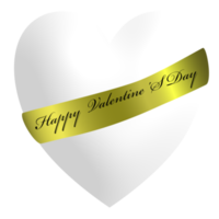 Premium 3d white heart shape with TEXT happy valentine is day with gold ribbon Transparent png